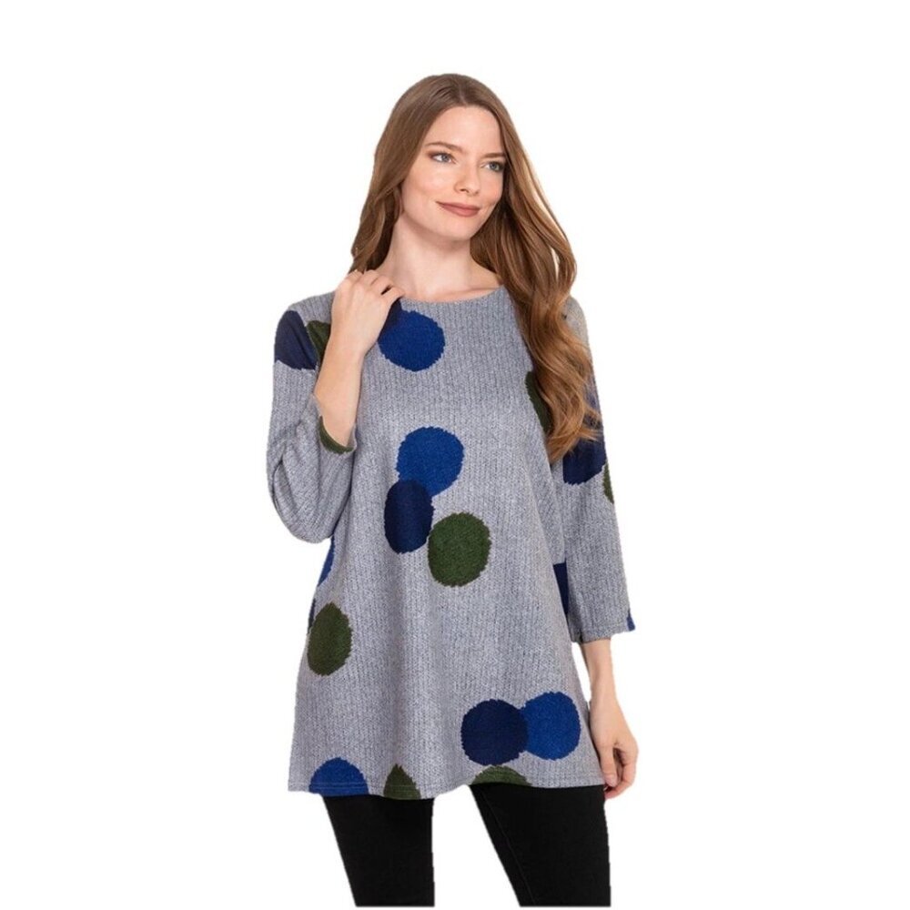 Trisha Tyler Multi Dots Brushed Knit Crew Neck Sweater Large Artsy Colorful